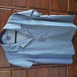 NWOT J.Jill Denim Chambray Tencel VNeck  Pullover Top Size XL